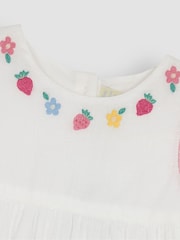 JoJo Maman Bébé White Strawberry Embroidered Baby Dress - Image 4 of 4
