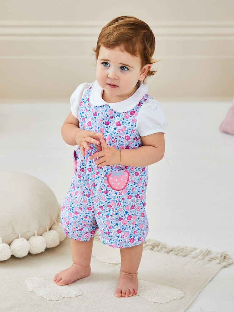 Jojo Maman Bébé Geblümte Latzhose mit Tasche und Applikation - Bild 1 von 5