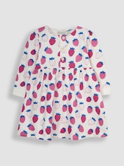JoJo Maman Bébé Pink Strawberry Button Front Sweat Jersey Dress - Image 1 of 3