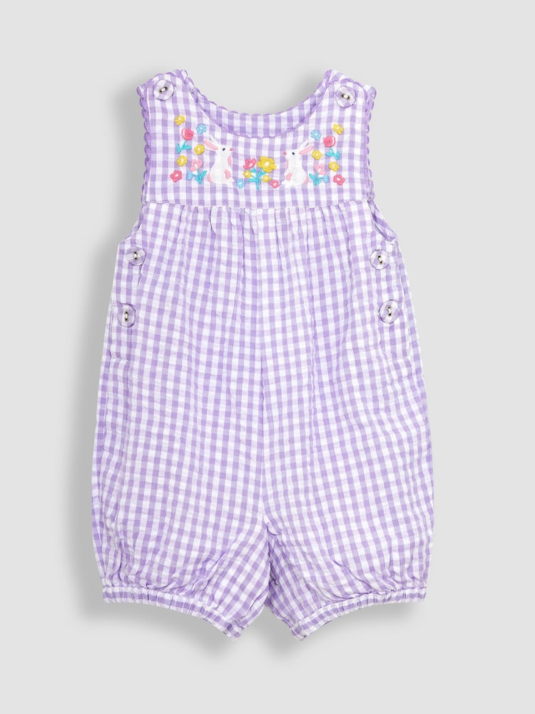 JoJo Maman Bébé Lilac Purple Bunny Appliqué Gingham Dungarees - Image 1 of 3