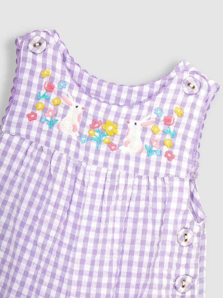 JoJo Maman Bébé Lilac Purple Bunny Appliqué Gingham Dungarees - Image 3 of 3