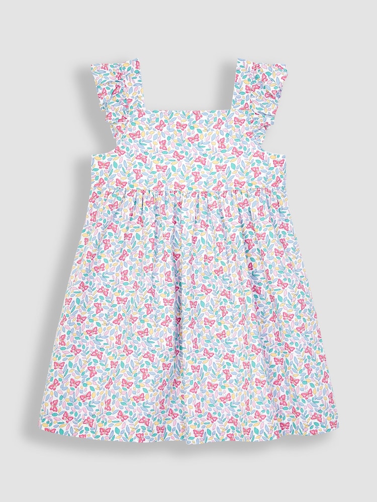 JoJo Maman Bébé White Butterfly Frill Shoulder Dress - Image 1 of 3