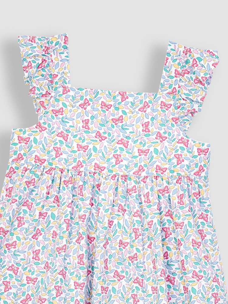 JoJo Maman Bébé White Butterfly Frill Shoulder Dress - Image 2 of 3