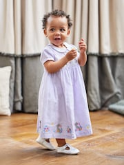 JoJo Maman Bébé Lilac Purple Mouse Embroidered Smocked Dress - Image 1 of 8