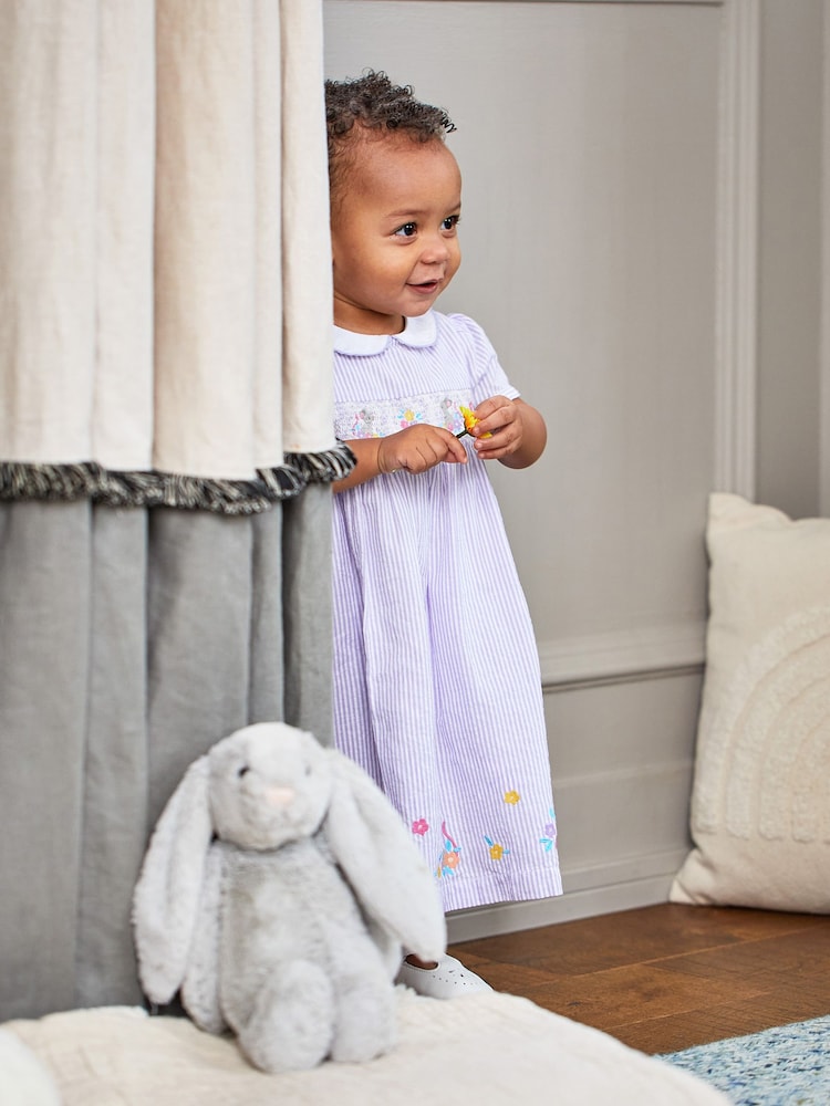 JoJo Maman Bébé Lilac Purple Mouse Embroidered Smocked Dress - Image 2 of 8
