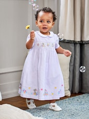 JoJo Maman Bébé Lilac Purple Mouse Embroidered Smocked Dress - Image 3 of 8