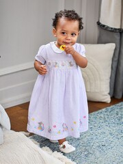 JoJo Maman Bébé Lilac Purple Mouse Embroidered Smocked Dress - Image 4 of 8