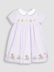 JoJo Maman Bébé Lilac Purple Mouse Embroidered Smocked Dress - Image 6 of 8