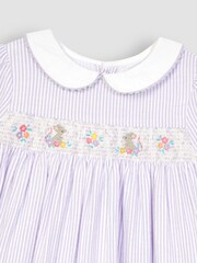 JoJo Maman Bébé Lilac Purple Mouse Embroidered Smocked Dress - Image 7 of 8