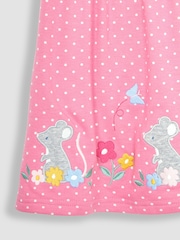 JoJo Maman Bébé Pink Mouse Spot Appliqué Hem Jersey Dress - Image 3 of 3