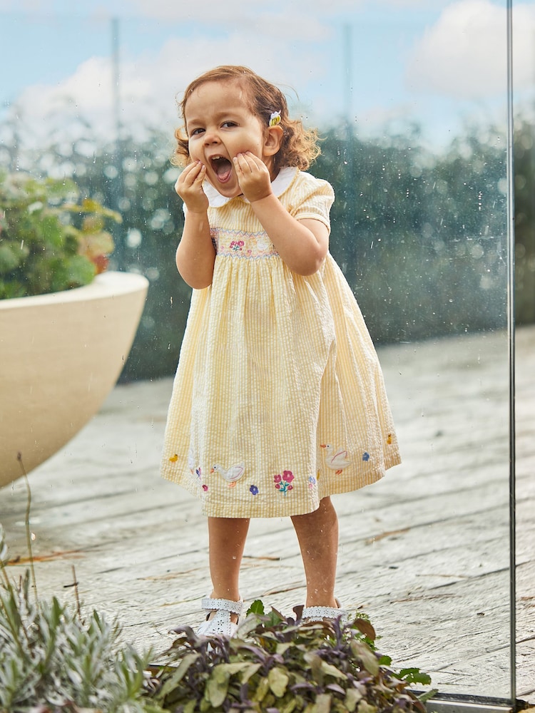 JoJo Maman Bébé Yellow Duck Embroidered Smocked Dress - Image 2 of 7