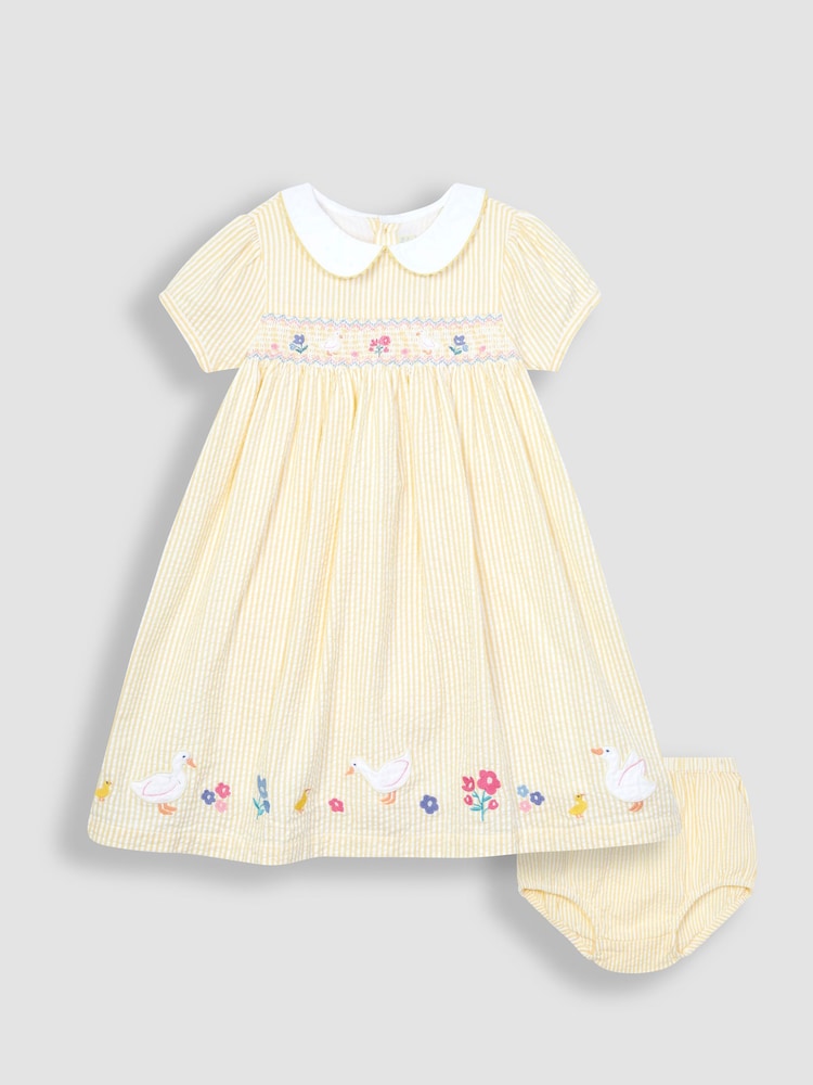 JoJo Maman Bébé Yellow Duck Embroidered Smocked Dress - Image 7 of 7