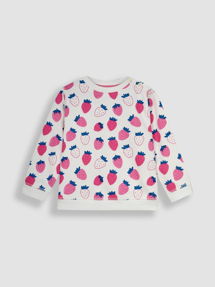 JoJo Maman Bébé Pink Strawberry Print Jersey Sweatshirt - Image 2 of 4 JoJo Maman Bébé Pink Strawberry Print Jersey Sweatshirt - Image 2 of 4
