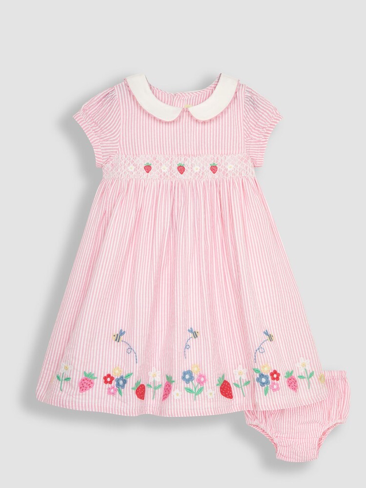 JoJo Maman Bébé Pink Bee & Daisy Embroidered Smocked Dress - Image 1 of 4