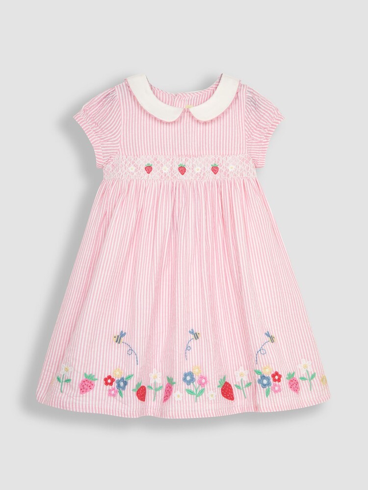 JoJo Maman Bébé Pink Bee & Daisy Embroidered Smocked Dress - Image 2 of 4
