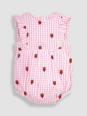 JoJo Maman Bébé Pink 2-Piece Strawberry Embroidered Bubble Romper & Hat Set - Image 2 of 5