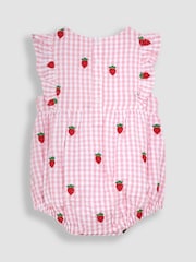 JoJo Maman Bébé Pink 2-Piece Strawberry Embroidered Bubble Romper & Hat Set - Image 3 of 5