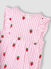 JoJo Maman Bébé Pink 2-Piece Strawberry Embroidered Bubble Romper & Hat Set - Image 5 of 5