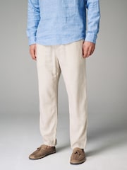 Ecru White Linen Viscose Drawstring Trousers - Image 1 of 9