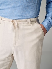 Ecru White Linen Viscose Drawstring Trousers - Image 5 of 9