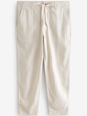 Ecru White Linen Viscose Drawstring Trousers - Image 6 of 9