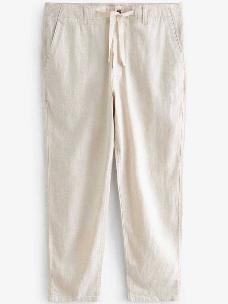 Ecru White Linen Viscose Drawstring Trousers - Image 6 of 9