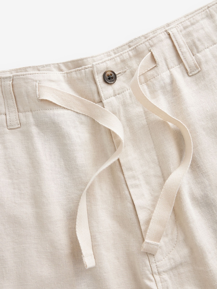 Ecru White Linen Viscose Drawstring Trousers - Image 7 of 9