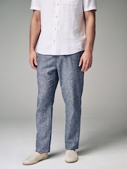 Chambray Blue Linen Viscose Drawstring Trousers - Image 1 of 9