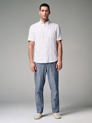 Chambray Blue Linen Viscose Drawstring Trousers - Image 2 of 9