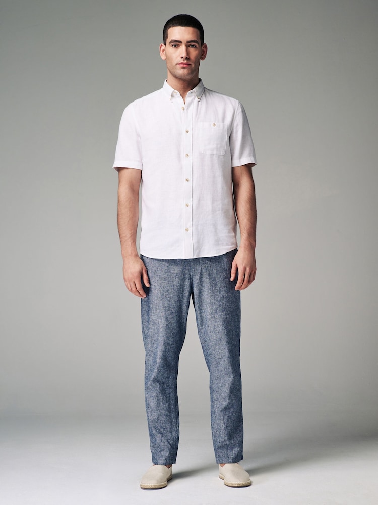 Chambray Blue Linen Viscose Drawstring Trousers - Image 2 of 9