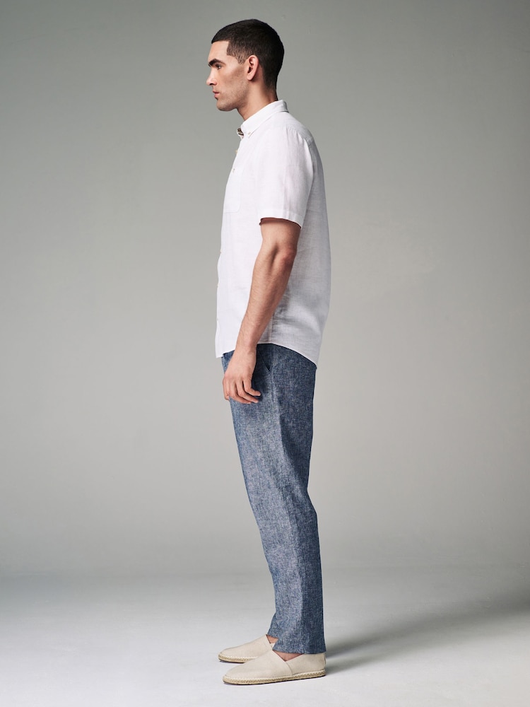 Chambray Blue Linen Viscose Drawstring Trousers - Image 3 of 9