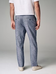 Chambray Blue Linen Viscose Drawstring Trousers - Image 4 of 9