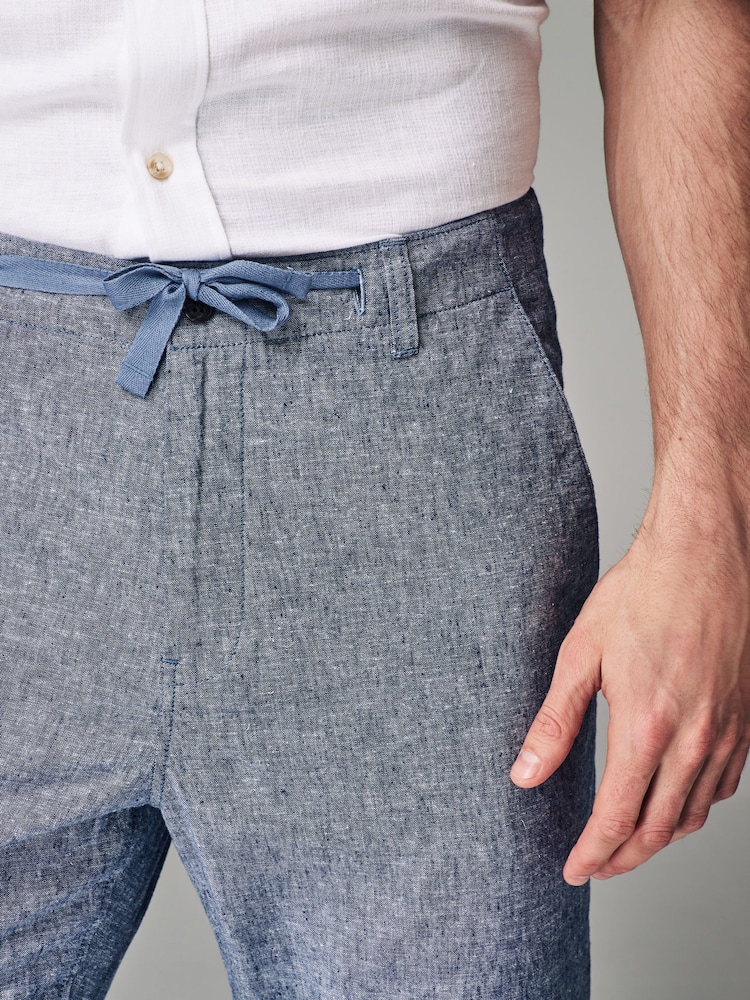 Chambray Blue Linen Viscose Drawstring Trousers - Image 5 of 9