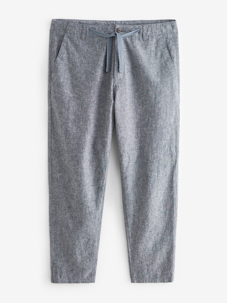 Chambray Blue Linen Viscose Drawstring Trousers - Image 6 of 9