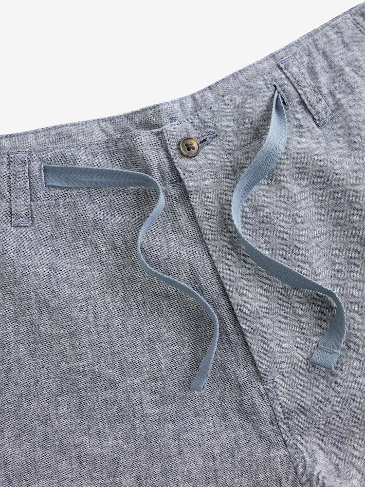 Chambray Blue Linen Viscose Drawstring Trousers - Image 7 of 9