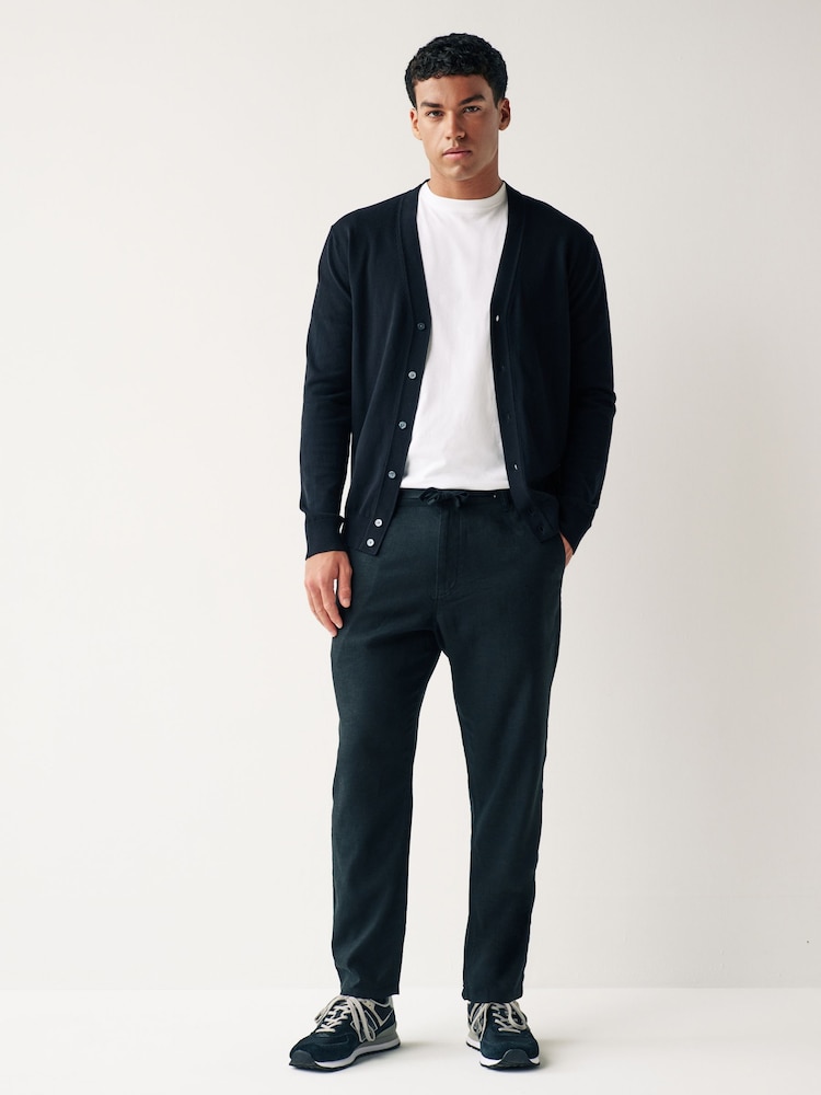 Black Linen Viscose Drawstring Trousers - Image 2 of 7