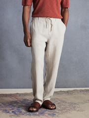 Stone Signature Leomaster Italian Delave 100% Linen Drawstring Trousers - Image 1 of 10