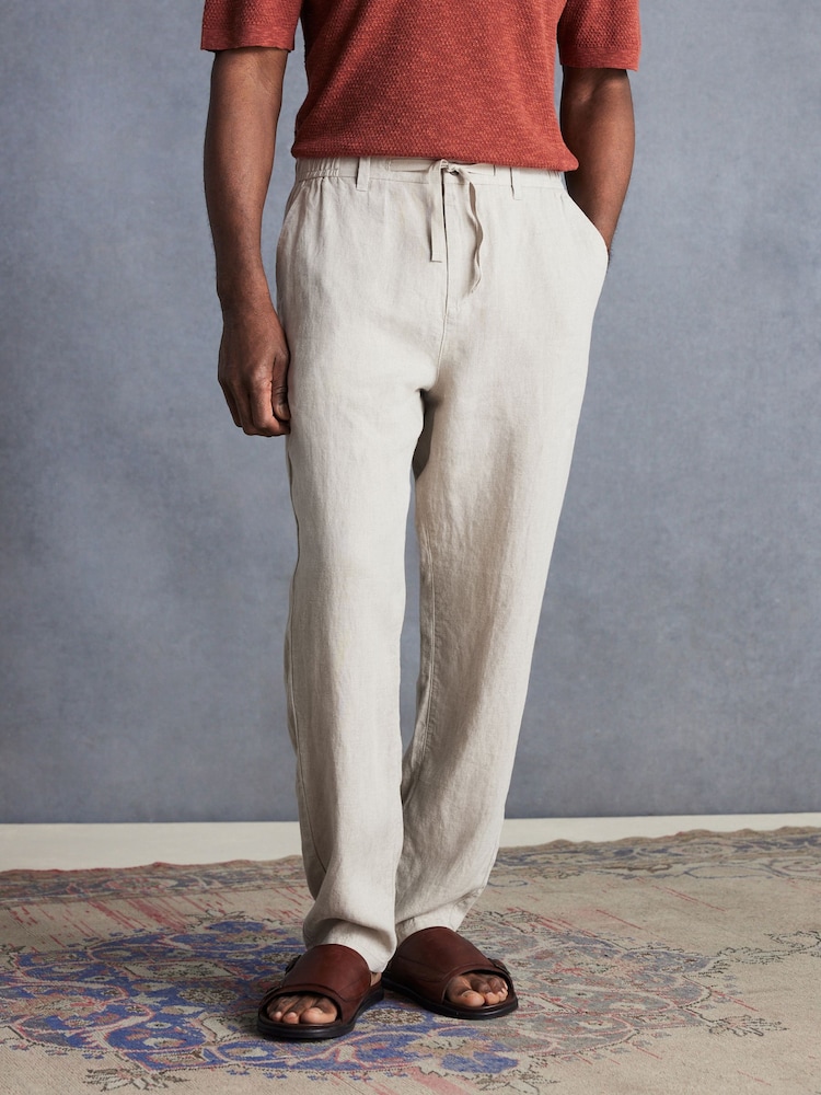 Stone Signature Leomaster Italian Delave 100% Linen Drawstring Trousers - Image 1 of 10