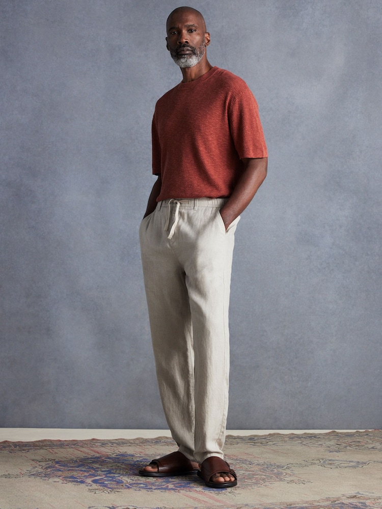 Stone Signature Leomaster Italian Delave 100% Linen Drawstring Trousers - Image 2 of 10