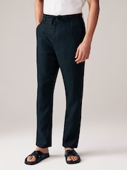 Black Signature Leomaster Italian Delave 100% Linen Drawstring Trousers - Image 1 of 12