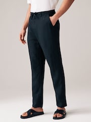 Black Signature Leomaster Italian Delave 100% Linen Drawstring Trousers - Image 2 of 12