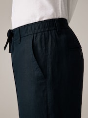 Black Signature Leomaster Italian Delave 100% Linen Drawstring Trousers - Image 7 of 12
