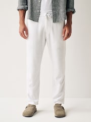 White Linen Viscose Drawstring Trousers - Image 1 of 13