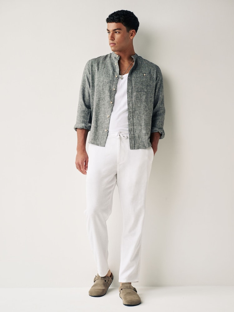White Linen Viscose Drawstring Trousers - Image 2 of 13