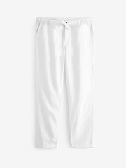 White Linen Viscose Drawstring Trousers - Image 8 of 13
