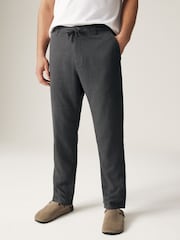 Grey Dark Linen Viscose Drawstring Trousers - Image 1 of 12