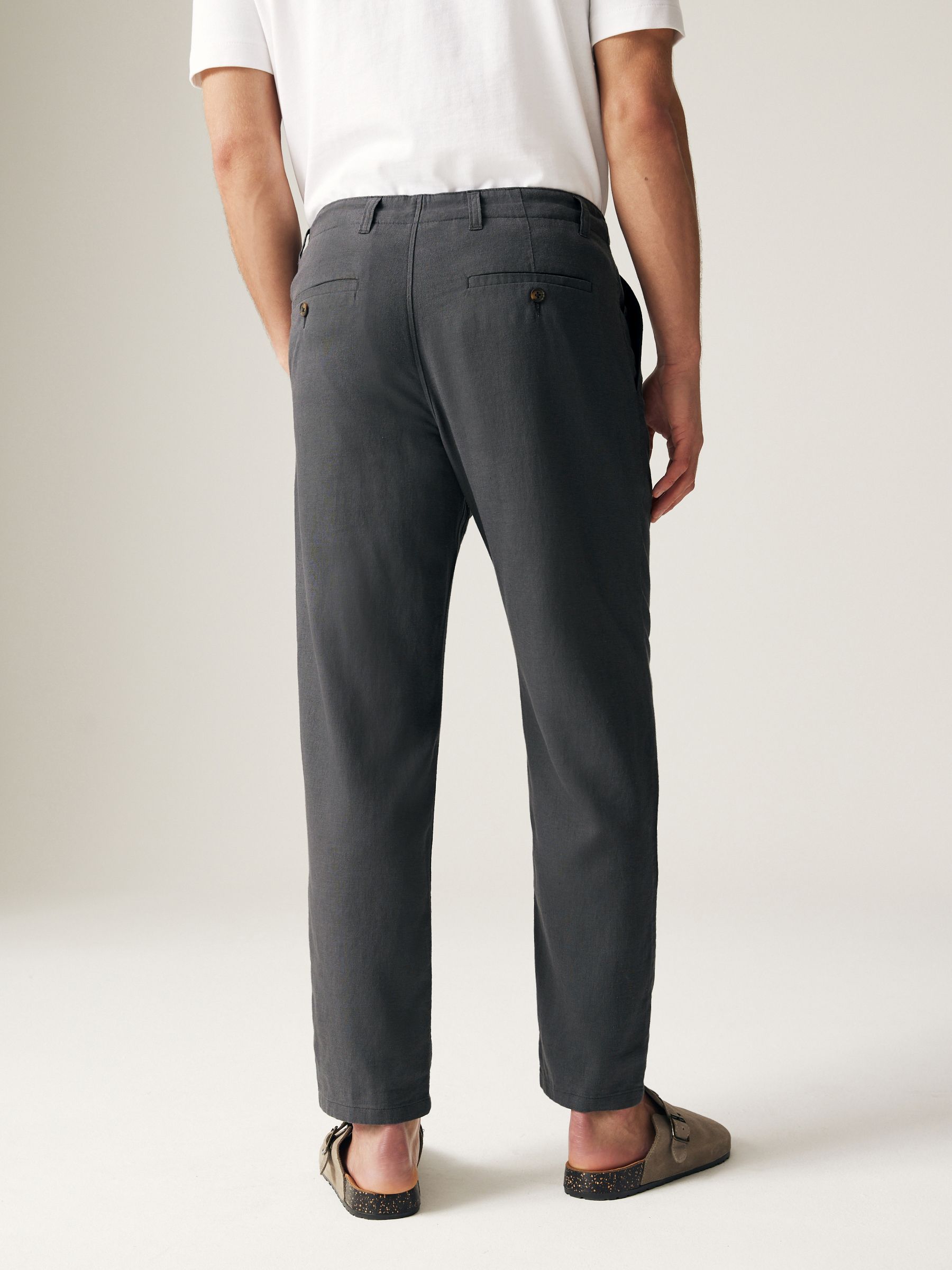 Buy Grey Dark Linen Viscose Drawstring Trousers from Next USA