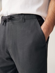 Grey Dark Linen Viscose Drawstring Trousers - Image 6 of 12