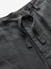 Grey Dark Linen Viscose Drawstring Trousers - Image 9 of 12