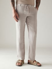 Light Grey 100% Linen Drawstring Trousers - Image 1 of 9